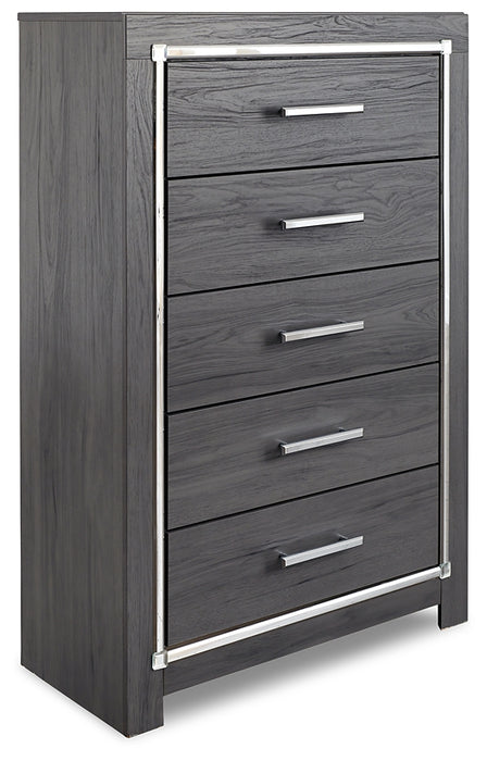 Lodanna Full Panel Bed with 2 Storage Drawers with Mirrored Dresser and Chest