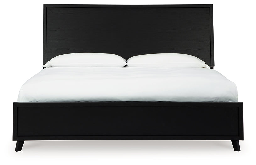 Danziar King Panel Bed with Mirrored Dresser and Nightstand