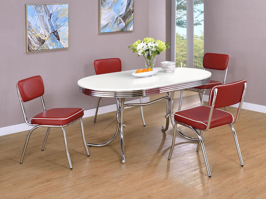 Retro 5-piece Oval Dining Table Set White and Red