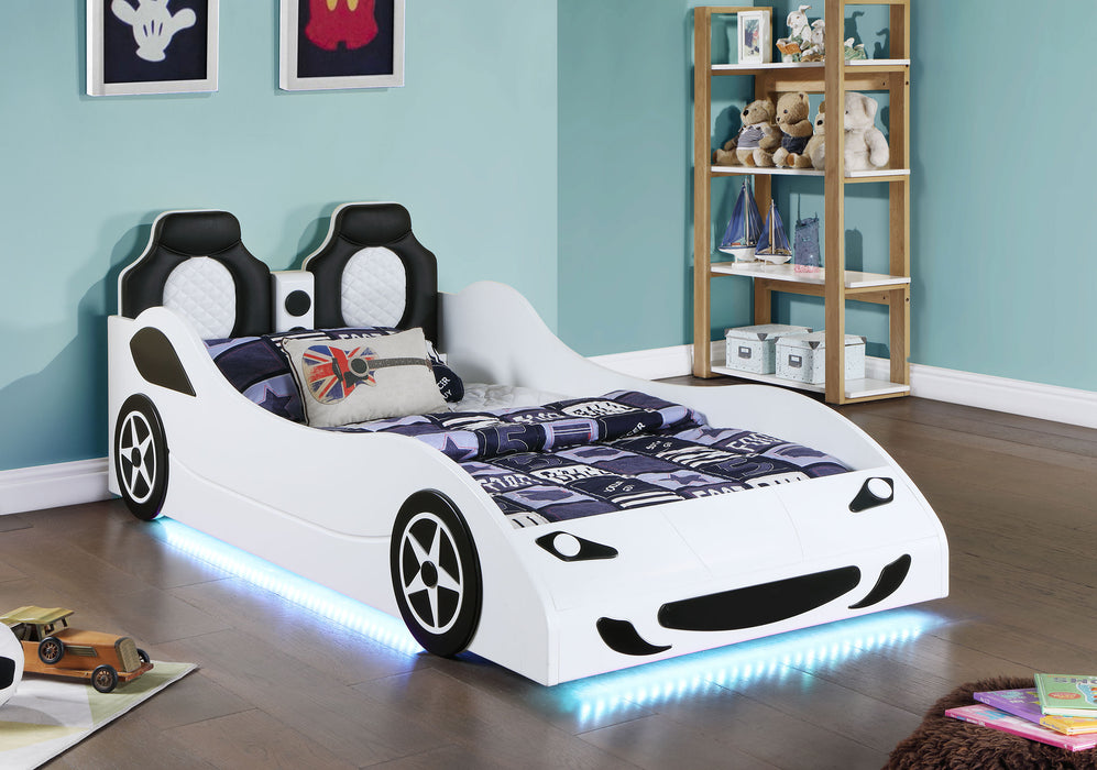 Cruiser Wood Twin LED Car Bed White