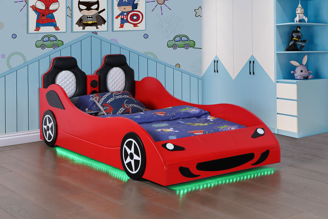 Cruiser Wood Twin LED Car Bed Red