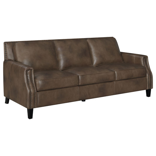 Leaton 2-piece Upholstered Recessed Arm Sofa Set Brown Sugar