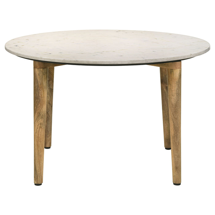 Aldis Round Marble Top Coffee Table White and Natural