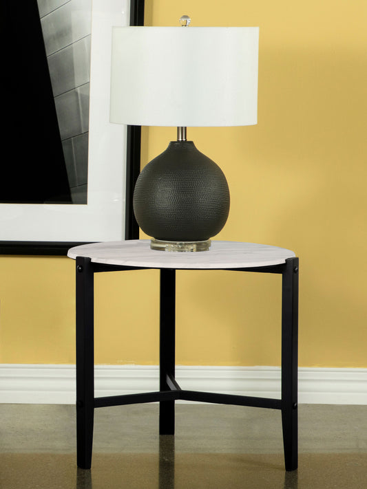 Tandi Round Faux Marble Side End Table White and Black