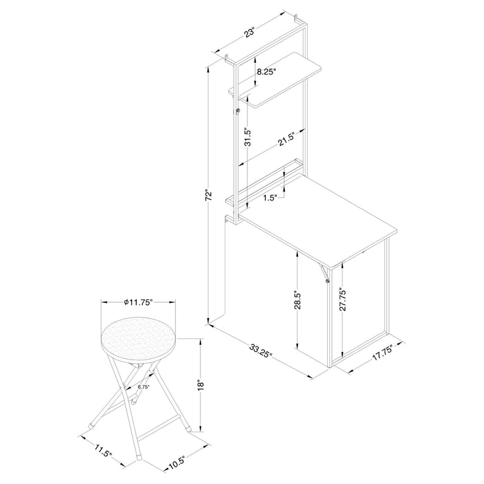 Riley Foldable Whiteboard Wall Desk with Stool Rustic Oak