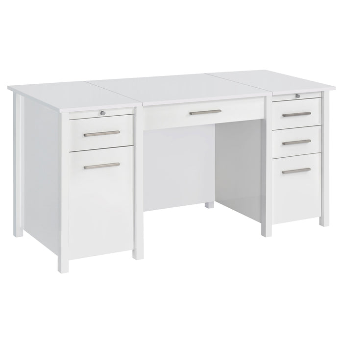 Dylan 60-inch 4-drawer Lift Top Office Desk White High Gloss