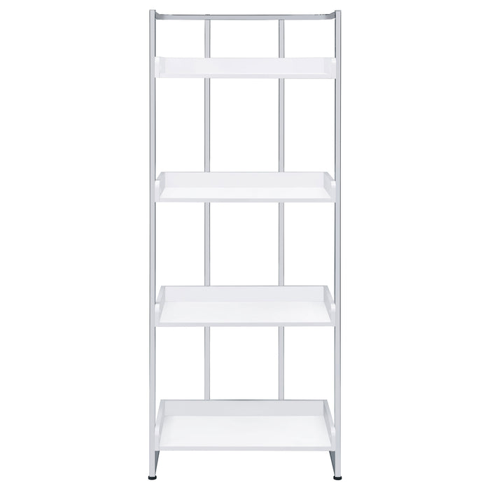 Ember 68-inch 4-shelf Bookshelf White High Gloss and Chrome