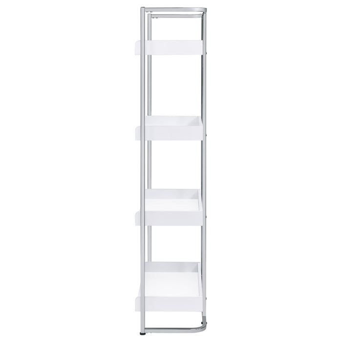 Ember 68-inch 4-shelf Bookshelf White High Gloss and Chrome