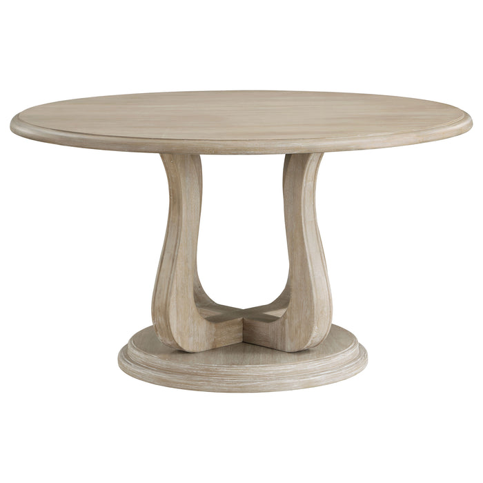 Trofello Round 60-inch Pedestal Dining Table White Washed