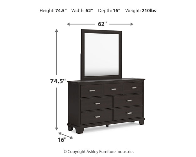 Covetown California King Panel Bed with Mirrored Dresser