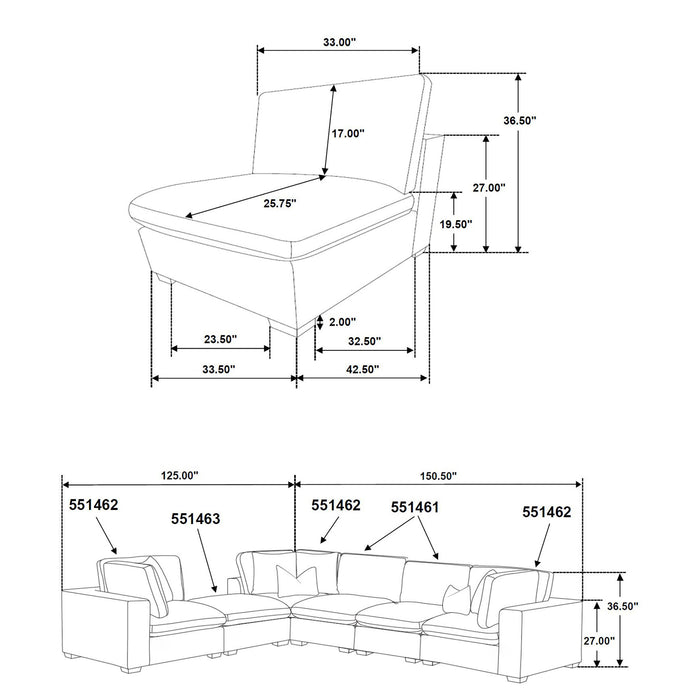 Lakeview 5-piece Upholstered Modular Sectional Sofa Ivory