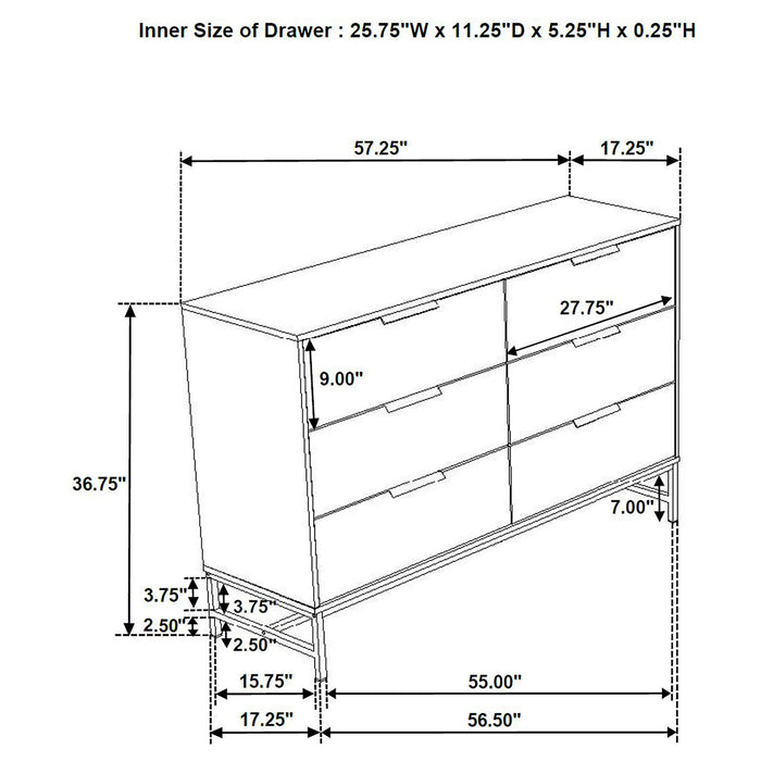 Sonora 6-drawer Bedroom Dresser White