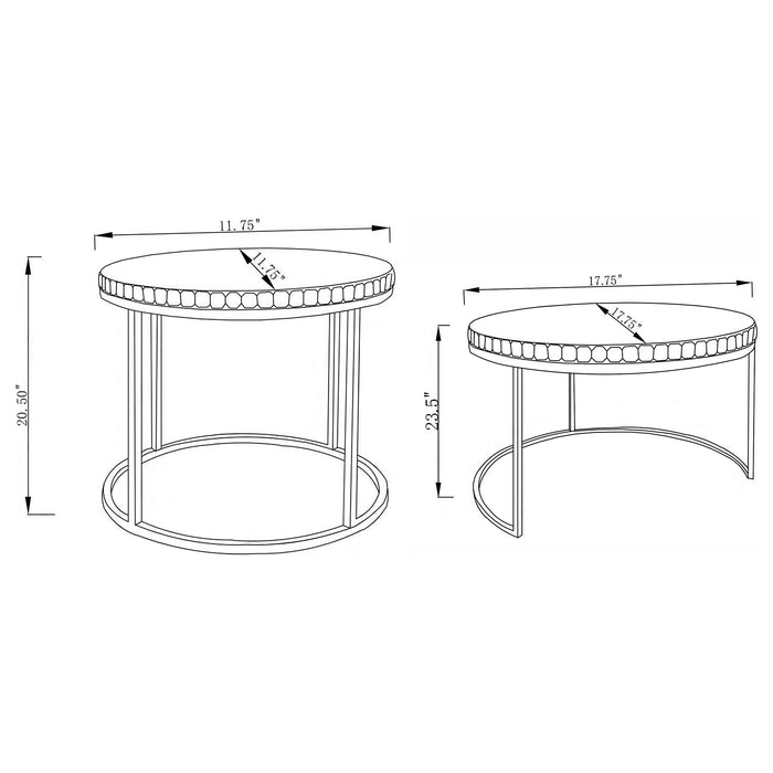 Addison 2-piece Round Mirror Top Nesting Tables Silver