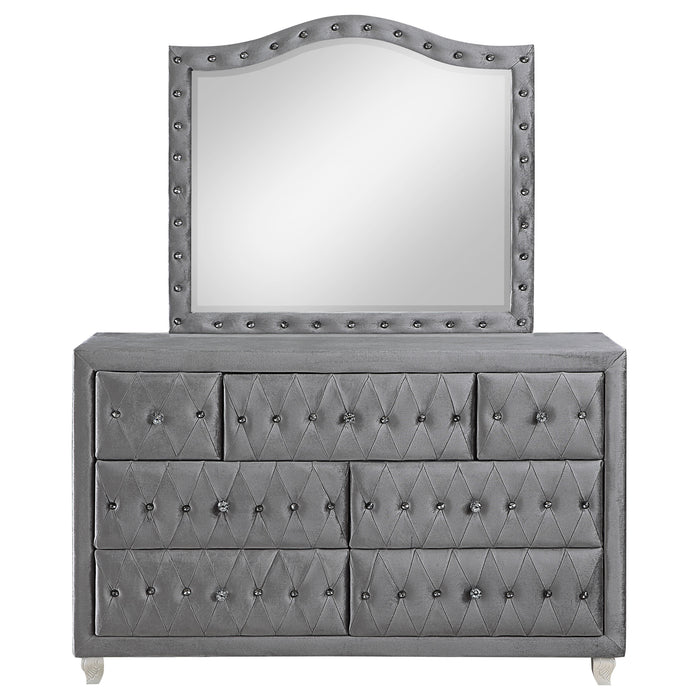 Deanna 7-drawer Upholstered Dresser with Mirror Grey