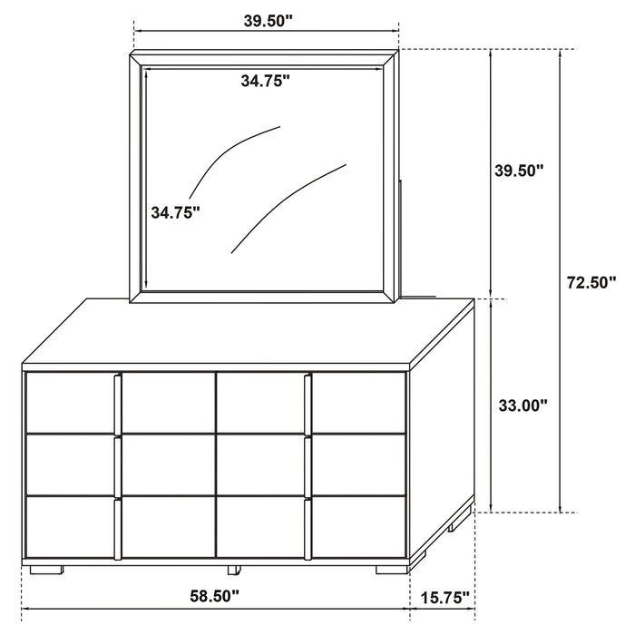 Marceline 6-drawer Dresser with Mirror Black