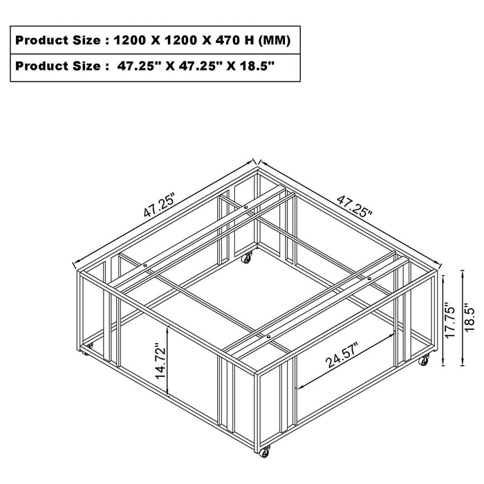 Adri Square Glass Top Coffee Table with Casters Matte Brass