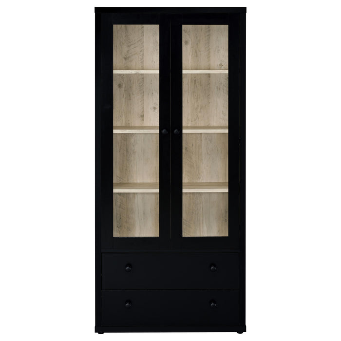 Hawthorne 4-shelf Glass Door Cabinet with Drawers Black