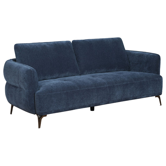 Lively Chenille Upholstered Modern Track Arm Sofa Blue