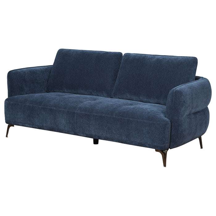 Lively Chenille Upholstered Modern Track Arm Sofa Blue