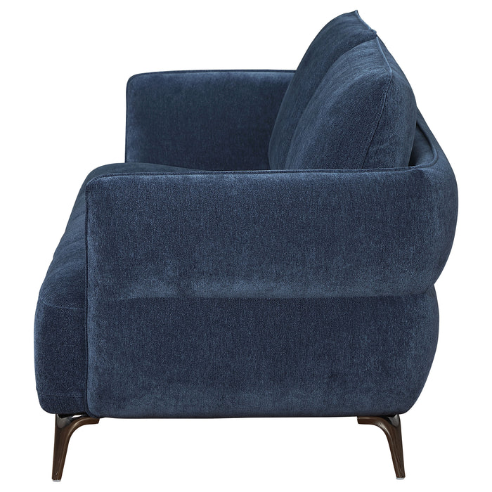 Lively Chenille Upholstered Modern Track Arm Sofa Blue