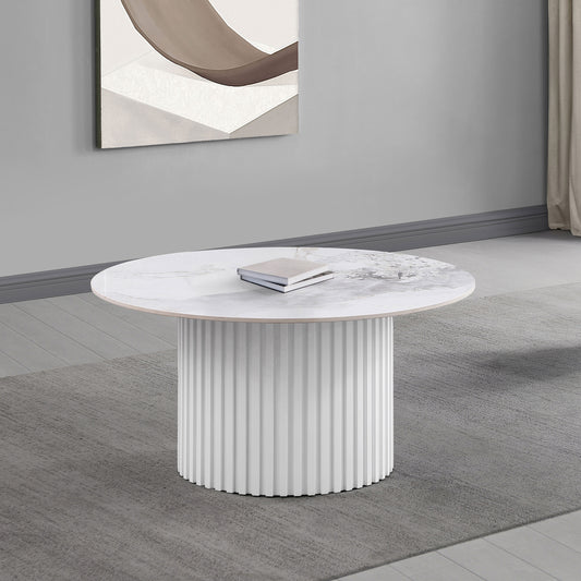 Rowena Round Sintered Stone Coffee Table White Faux Marble