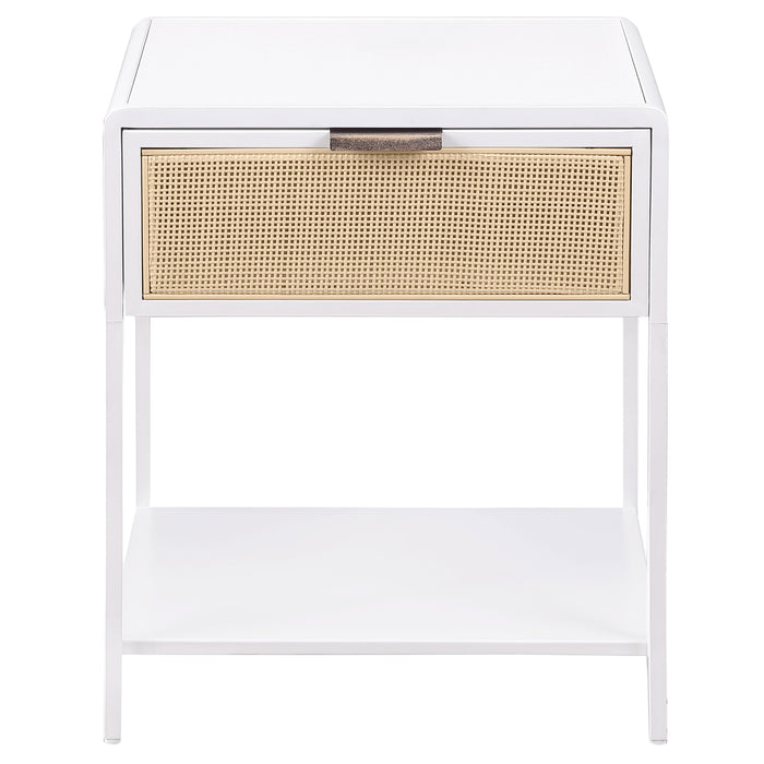 Amherst 1-drawer Radio Weave Cane Metal Bedside Table White