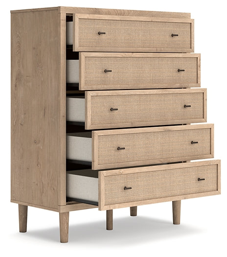 Cielden Full Panel Bed with Mirrored Dresser, Chest and 2 Nightstands