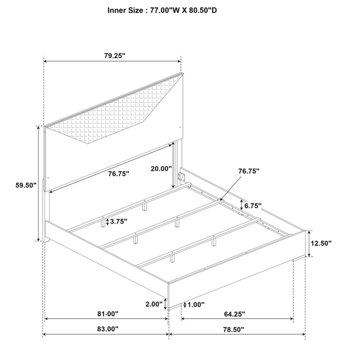 Ives Eastern King Panel Bed LED Headboard White High Gloss