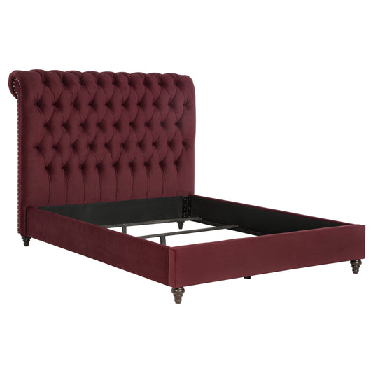 Devon 57-inch Upholstered California King Panel Bed Wine Red