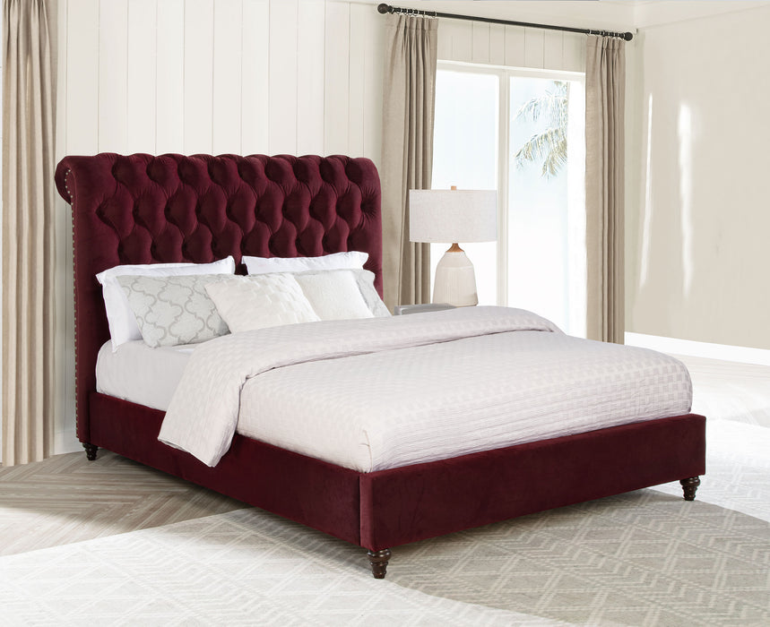 Devon 57-inch Upholstered Queen Panel Bed Wine Red