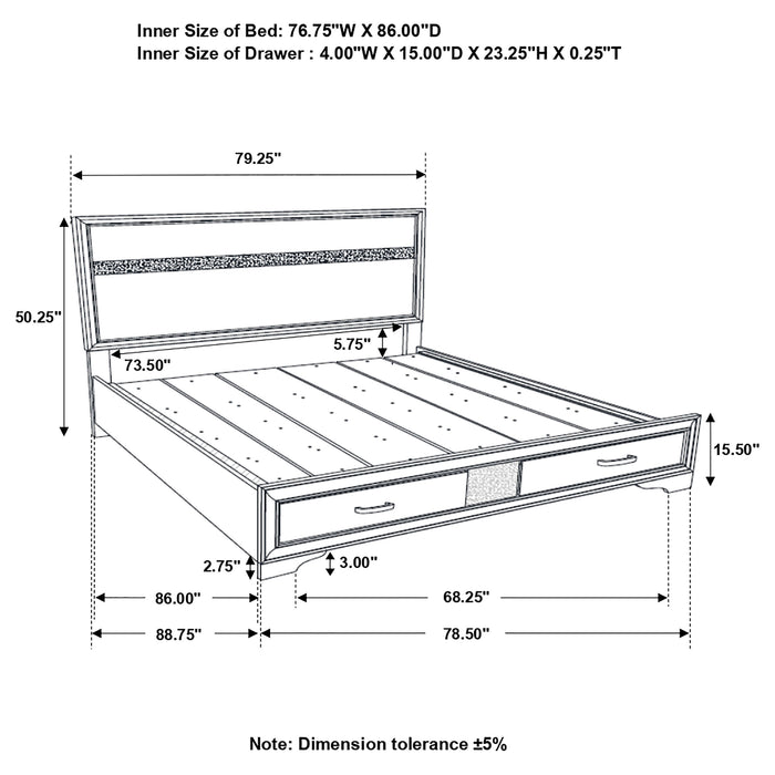 Miranda 51-inch Wood California King Storage Panel Bed Black