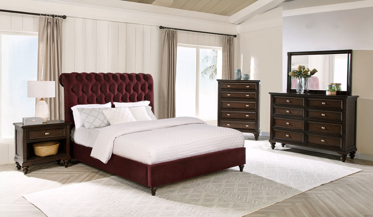 Devon 57-inch Upholstered California King Panel Bed Wine Red