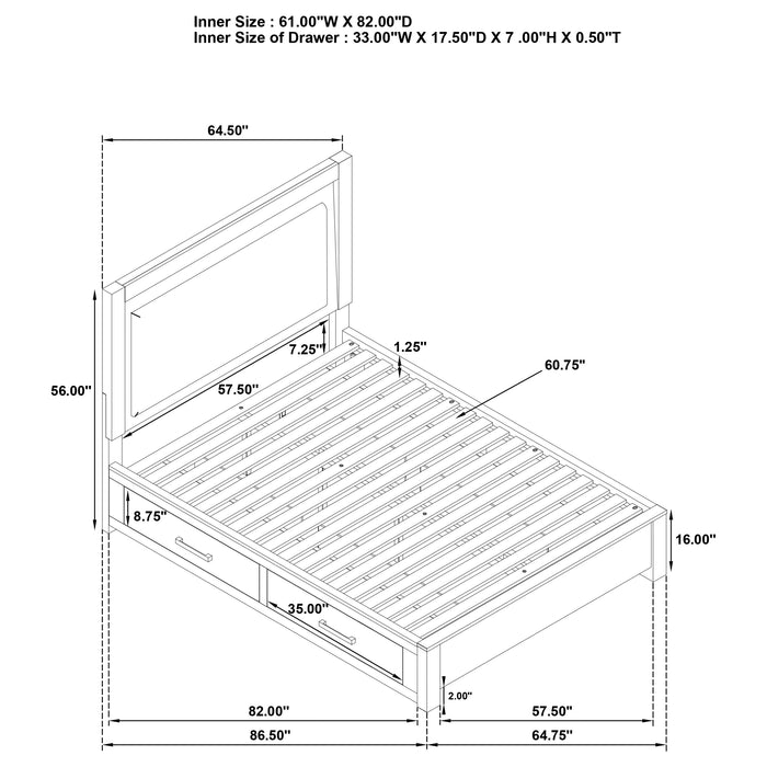 Kenora 56-inch Queen LED Storage Bed Barley Brown