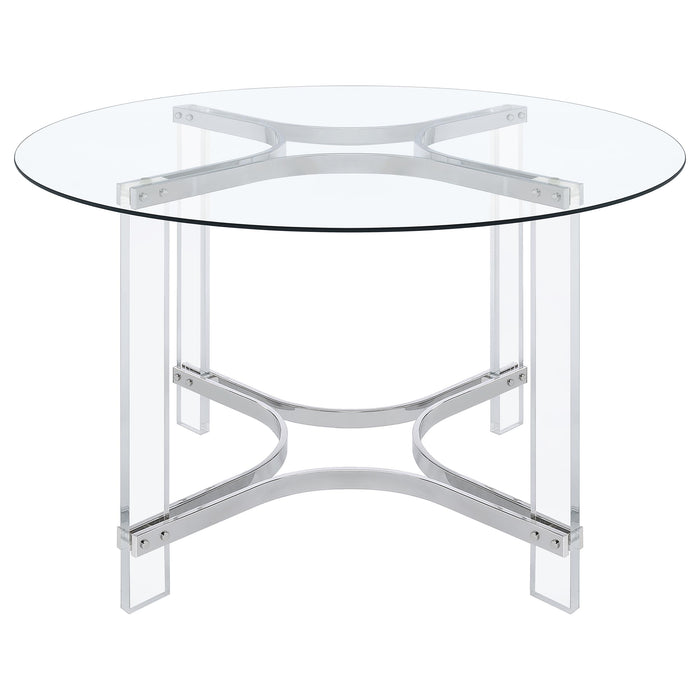 Keeling 5-piece Round Glass Top Acrylic Dining Set Chrome