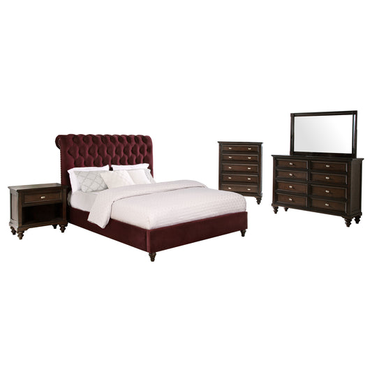 Devon 5-piece California King Bedroom Set Red and Dark Oak