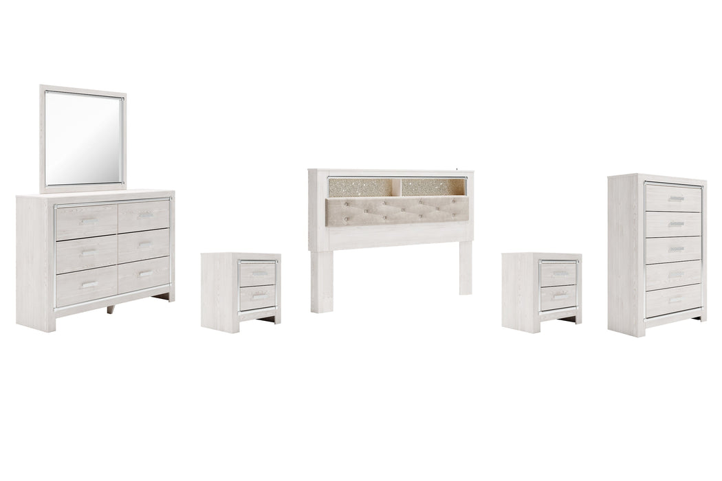 Altyra King Bookcase Headboard with Mirrored Dresser, Chest and 2 Nightstands Tuscaloosa Furniture Outlet