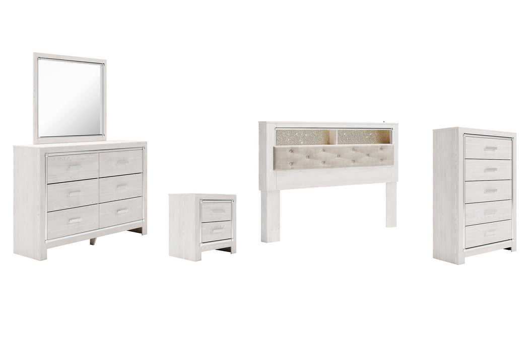 Altyra King Bookcase Headboard with Mirrored Dresser, Chest and Nightstand Tuscaloosa Furniture Outlet