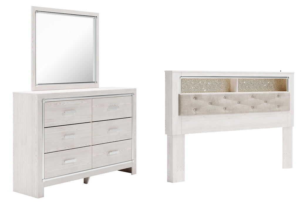 Altyra King Bookcase Headboard with Mirrored Dresser Tuscaloosa Furniture Outlet