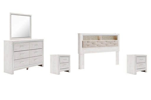 Altyra King Bookcase Headboard with Mirrored Dresser and 2 Nightstands Tuscaloosa Furniture Outlet