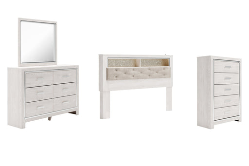 Altyra King Bookcase Headboard with Mirrored Dresser and Chest Tuscaloosa Furniture Outlet