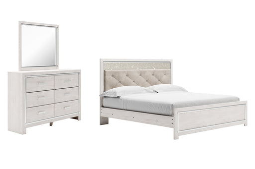 Altyra King Panel Bed with Mirrored Dresser Tuscaloosa Furniture Outlet