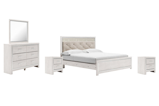 Altyra King Panel Bed with Mirrored Dresser and 2 Nightstands Tuscaloosa Furniture Outlet