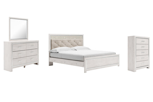 Altyra King Panel Bed with Mirrored Dresser and Chest Tuscaloosa Furniture Outlet