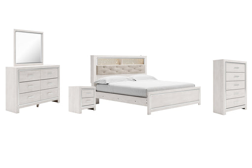 Altyra King Panel Bookcase Bed with Mirrored Dresser, Chest and Nightstand Tuscaloosa Furniture Outlet