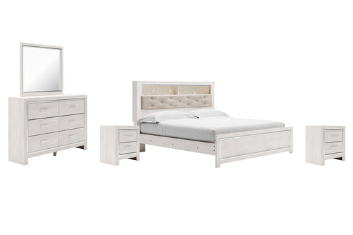 Altyra King Panel Bookcase Bed with Mirrored Dresser and 2 Nightstands Tuscaloosa Furniture Outlet