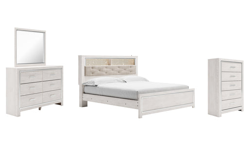 Altyra King Panel Bookcase Bed with Mirrored Dresser and Chest Tuscaloosa Furniture Outlet