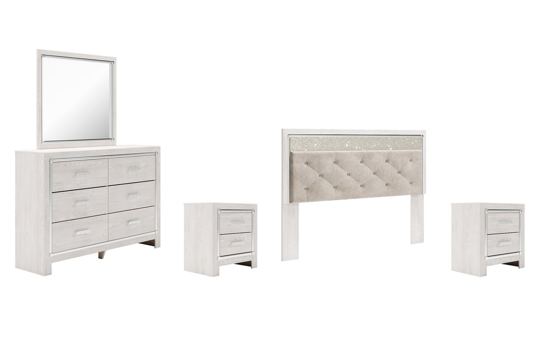 Altyra King Panel Headboard with Mirrored Dresser, Chest and 2 Nightstands Tuscaloosa Furniture Outlet