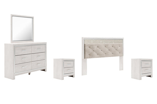 Altyra King Panel Headboard with Mirrored Dresser, Chest and 2 Nightstands Tuscaloosa Furniture Outlet