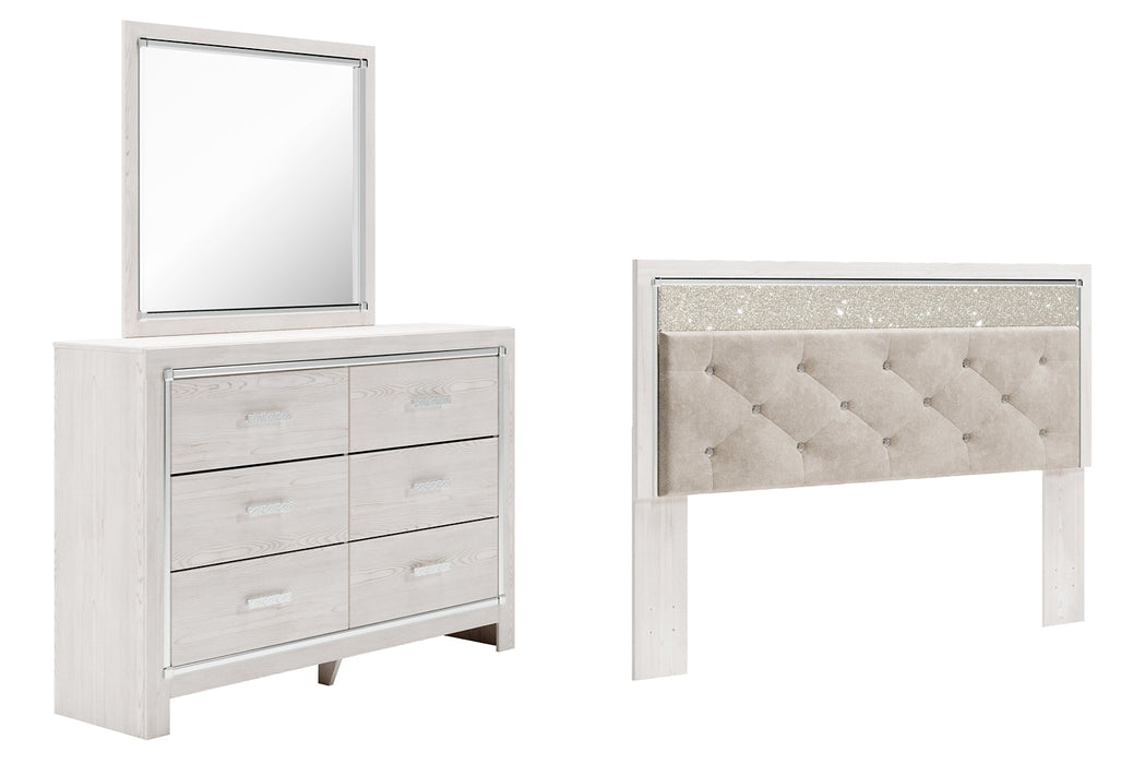 Altyra King Panel Headboard with Mirrored Dresser Tuscaloosa Furniture Outlet