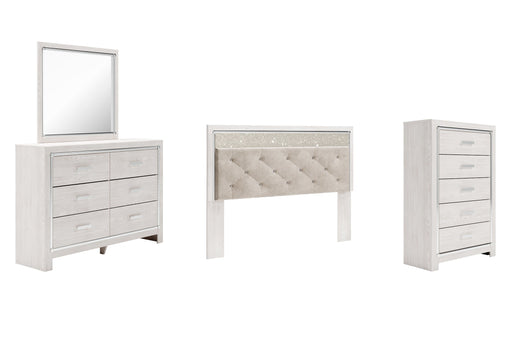 Altyra King Panel Headboard with Mirrored Dresser and Chest Tuscaloosa Furniture Outlet